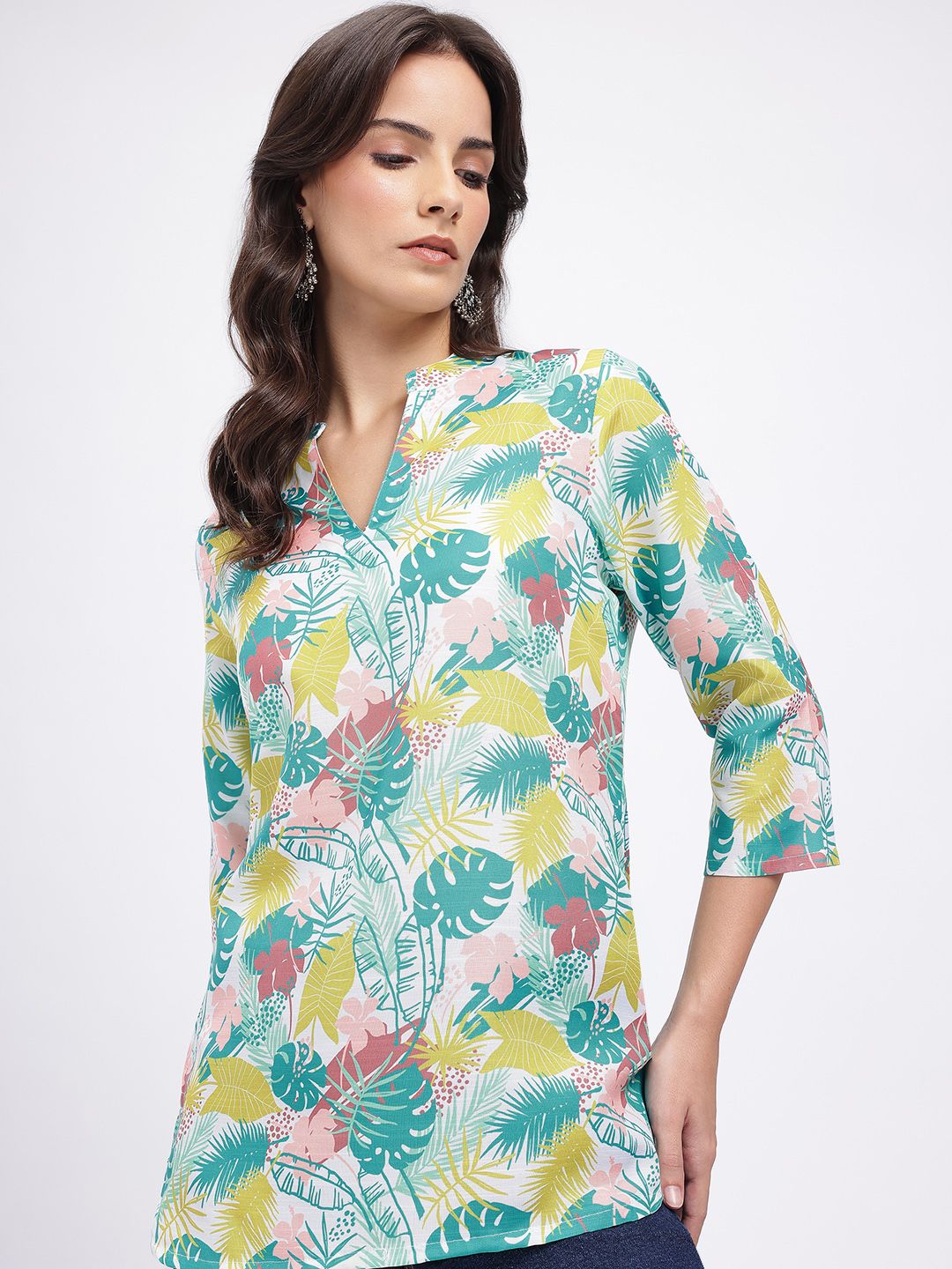 Anouk Rustic Tropical Print Curved Hem Kurti-picture-29