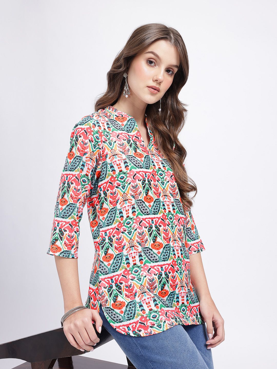 Anouk Rustic Ikat Print Mandarin Collar Straight Kurti-image-14