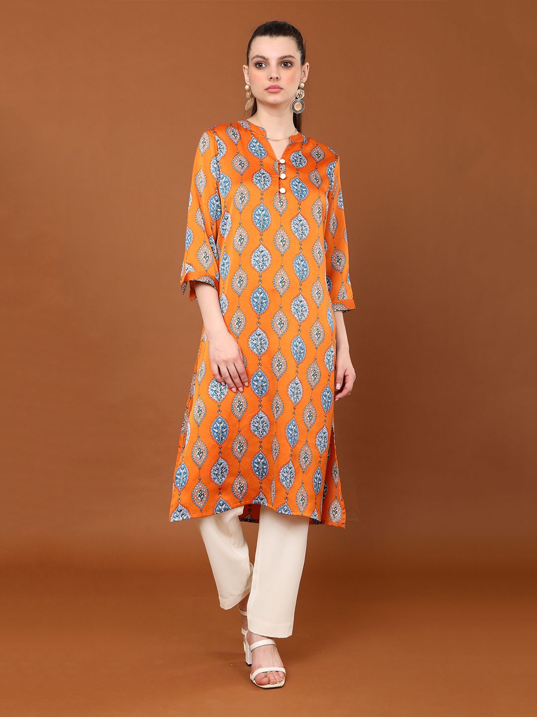 Tamiska By Narendra Kumar Floral Printed Mandarin Collar Straight Kurta-picture-28