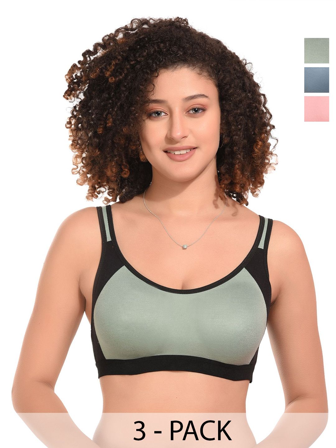 Kinza soft. Women Pack Of 3 Organic Colourblocked Full Coverage Underwired Workout Bra-picture-27