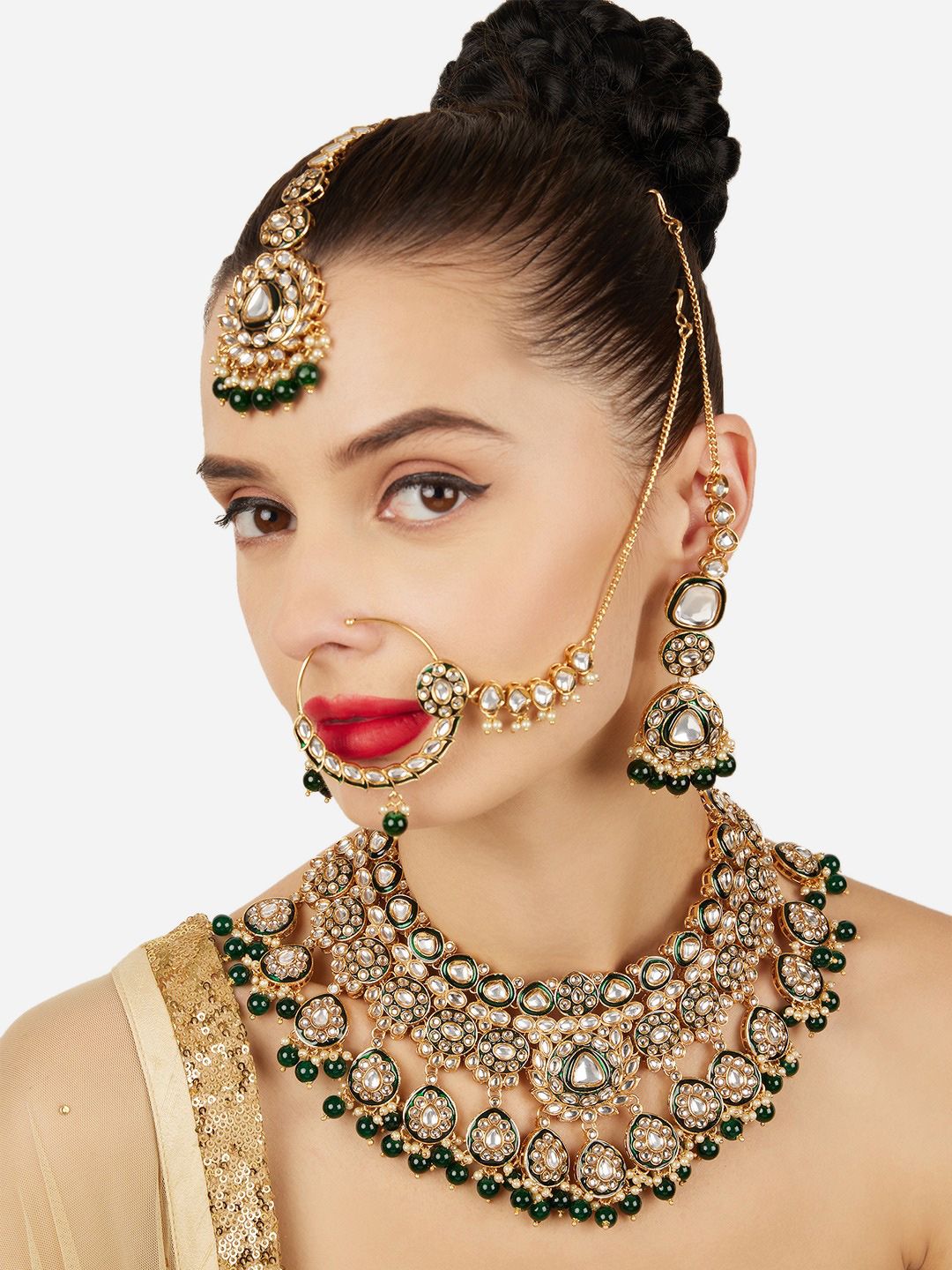 Zaveri Pearls Gold-Plated Meenakari Artificial Stones Studded Necklace & Earrings-picture-36