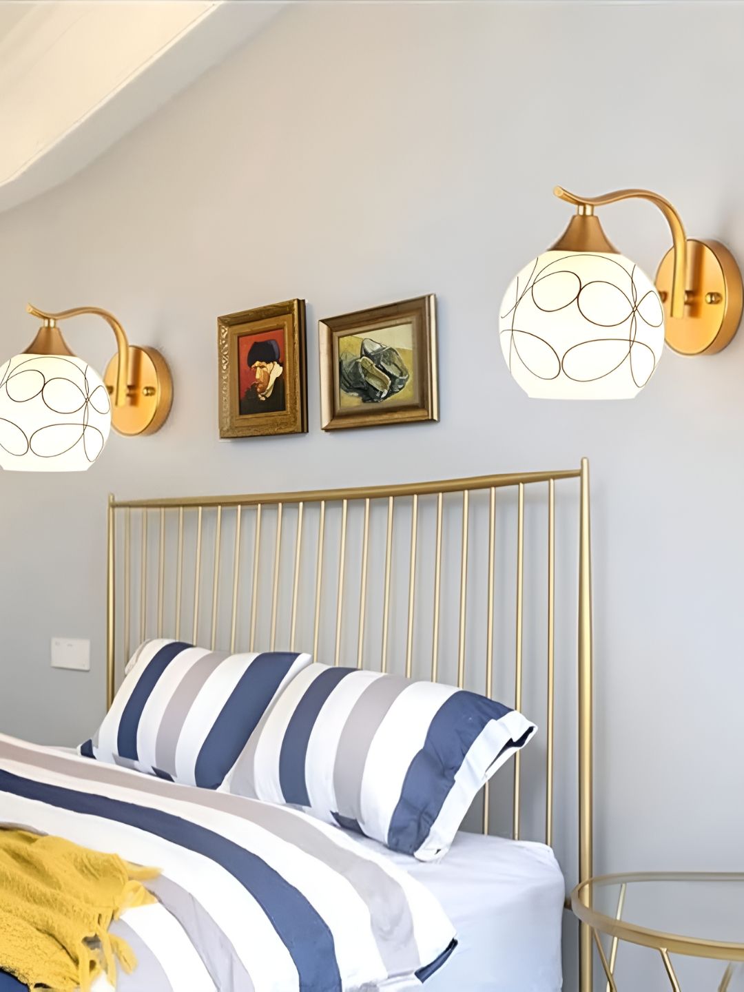 MFD HOME FURNISHING 2 Pcs Gold-Toned Printed Metal Semi Spherical Shaped Wall Lamp-picture-34
