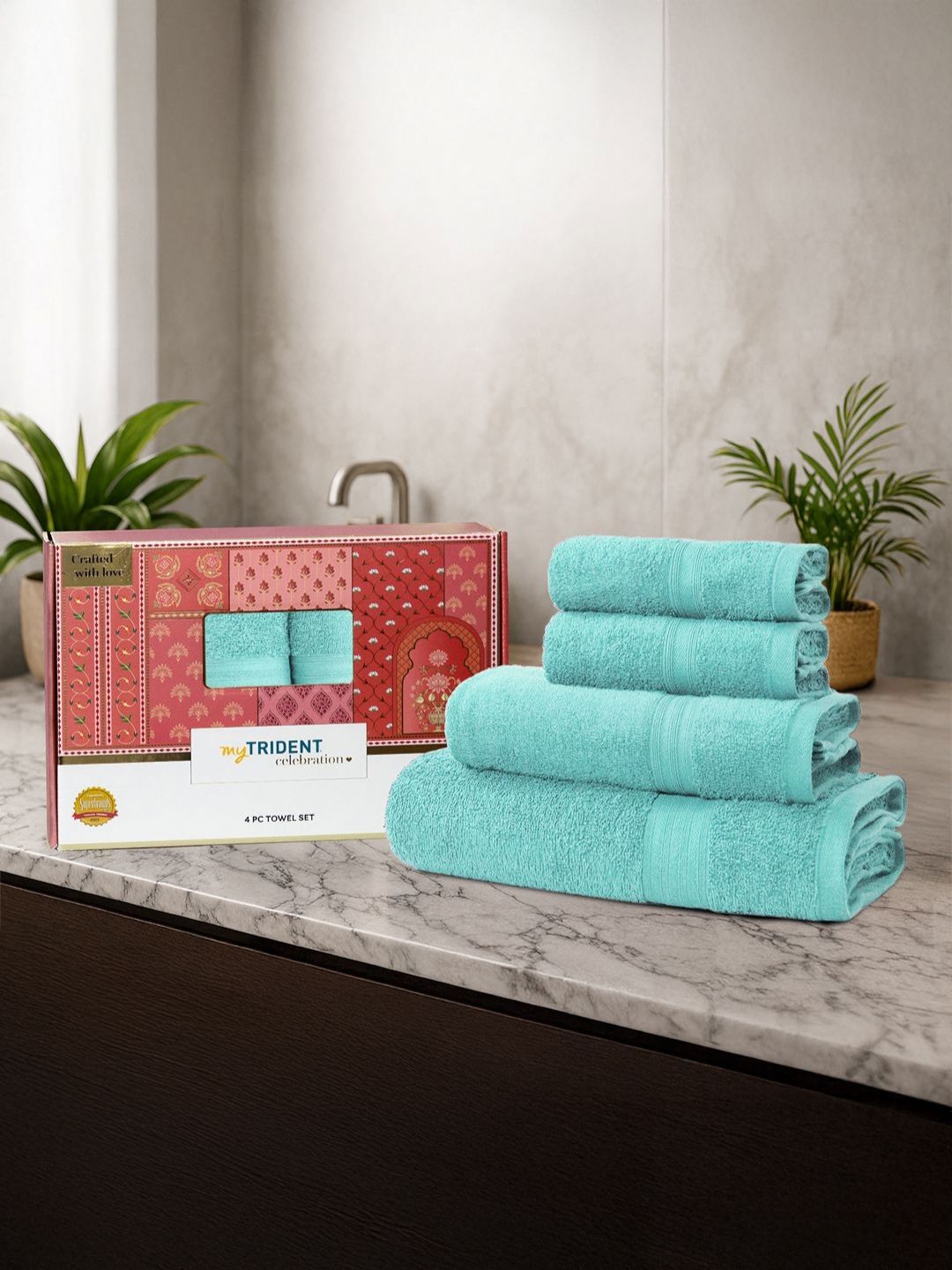 MYTRIDENT Green 4 Pieces Cotton 450 GSM Towel Set-image-31