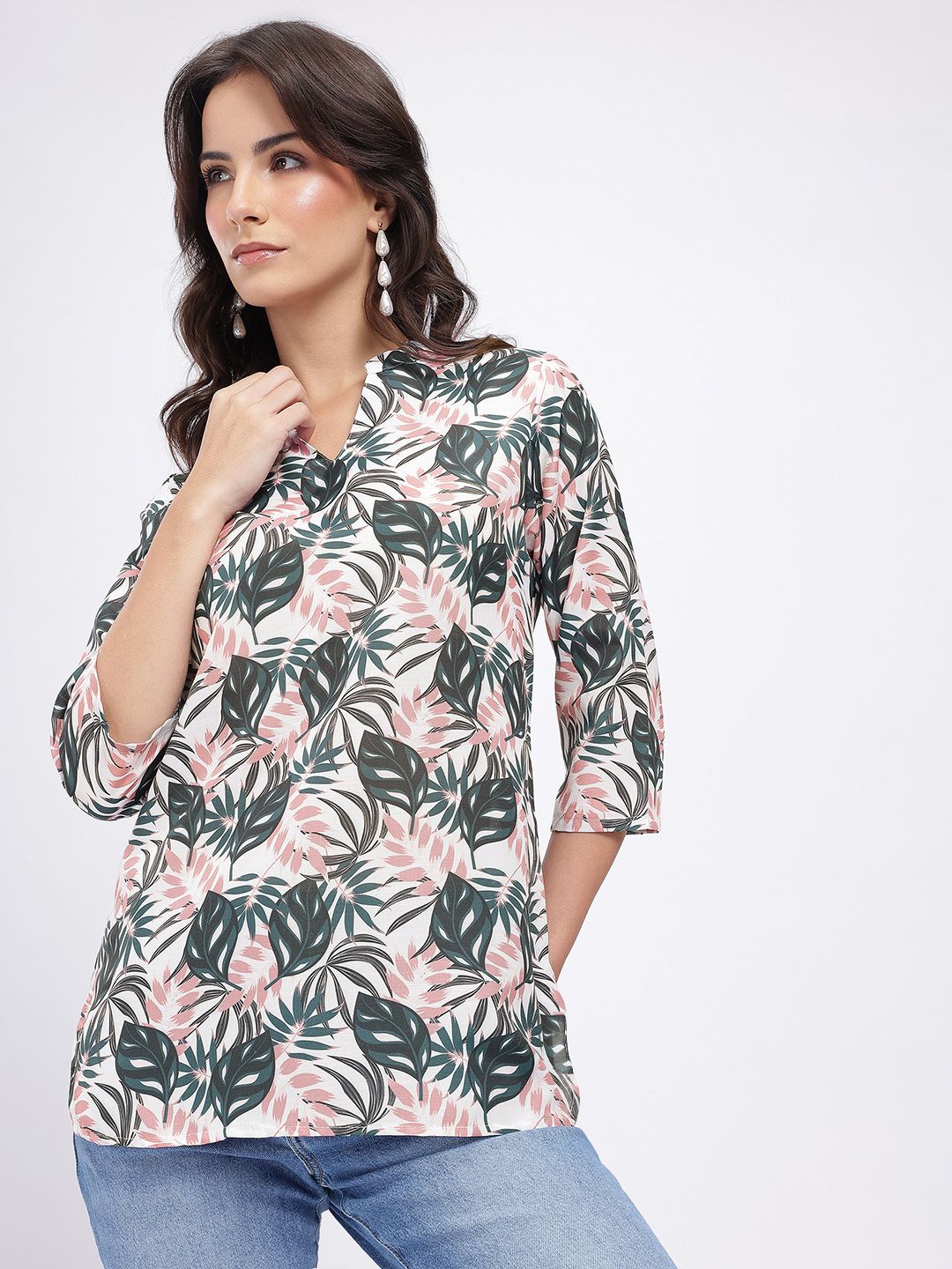 Anouk Rustic Tropical Printed Mandarin Collar Straight Kurti-picture-14