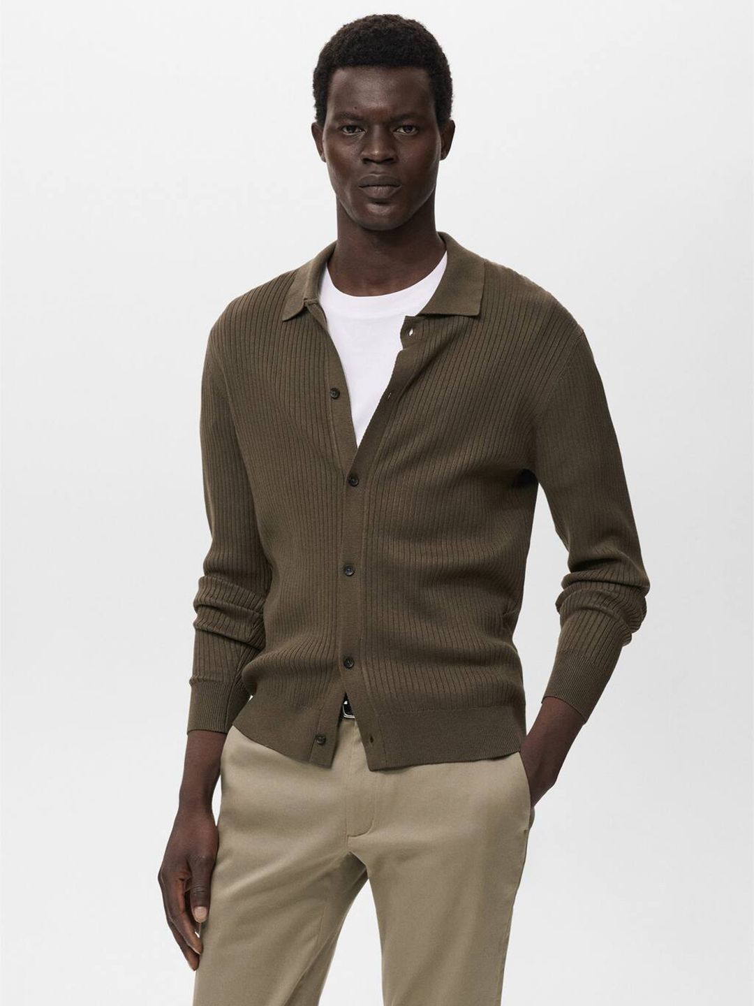 MANGO MAN Shirt Collar Ribbed Cardigan-picture-30