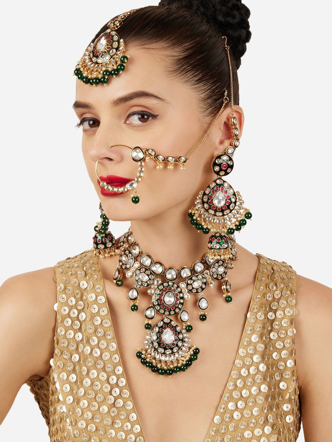 Zaveri Pearls Gold-Plated Meenakari Artificial Stones Studded Necklace & Earrings-picture-19