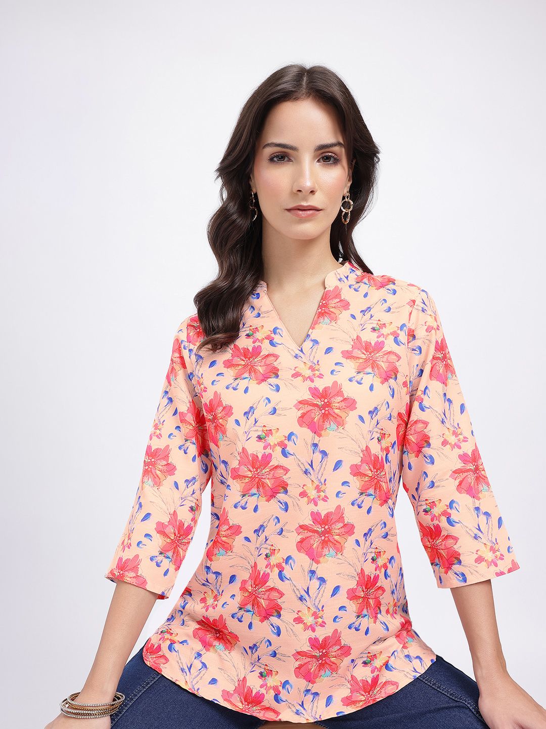 Anouk Rustic Floral Printed Mandarin Collar Straight Kurti-picture-48