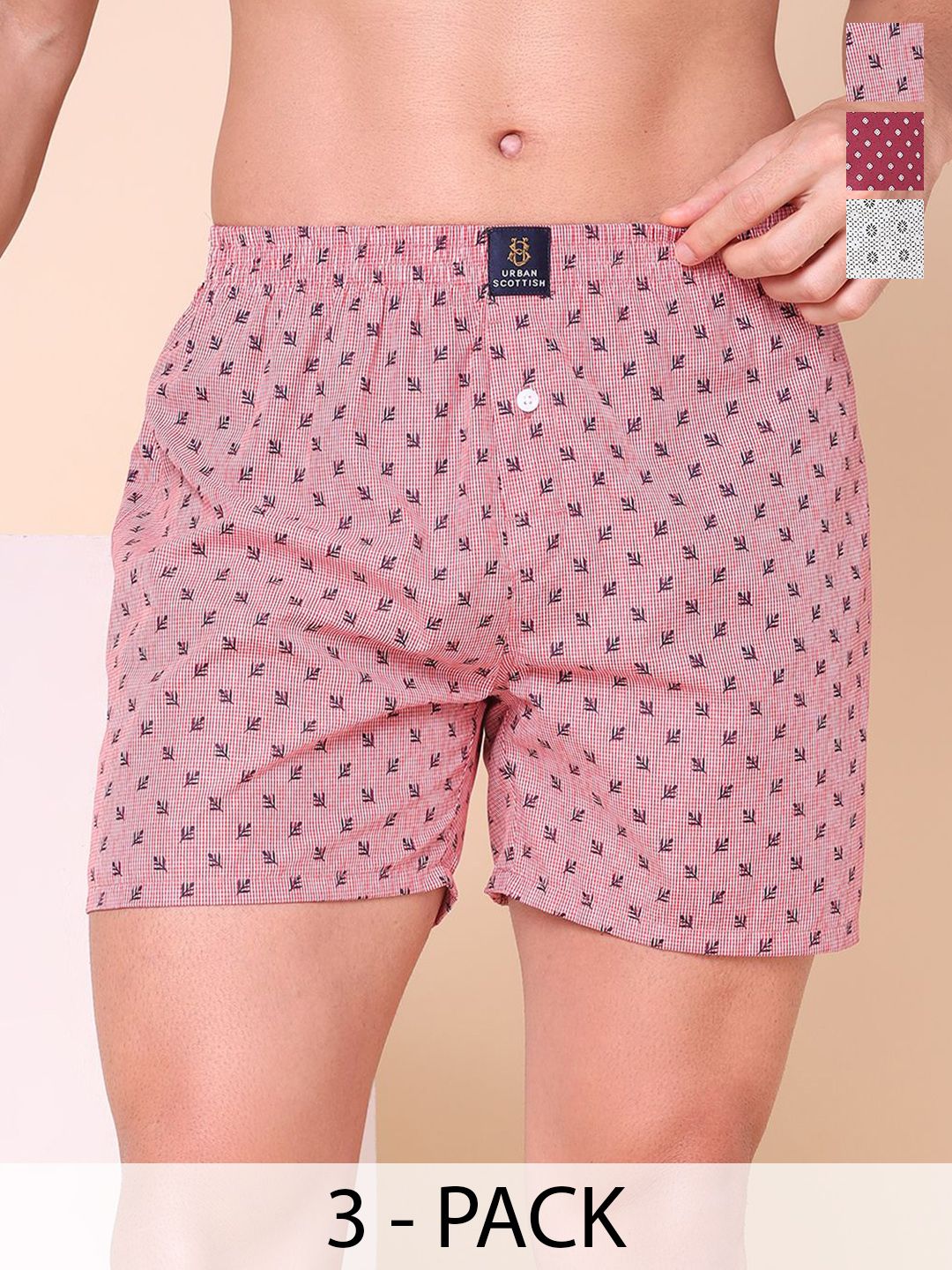 URBAN SCOTTISH Men Pack Of 3 Printed Mid-Rise Cotton Boxers-picture-25