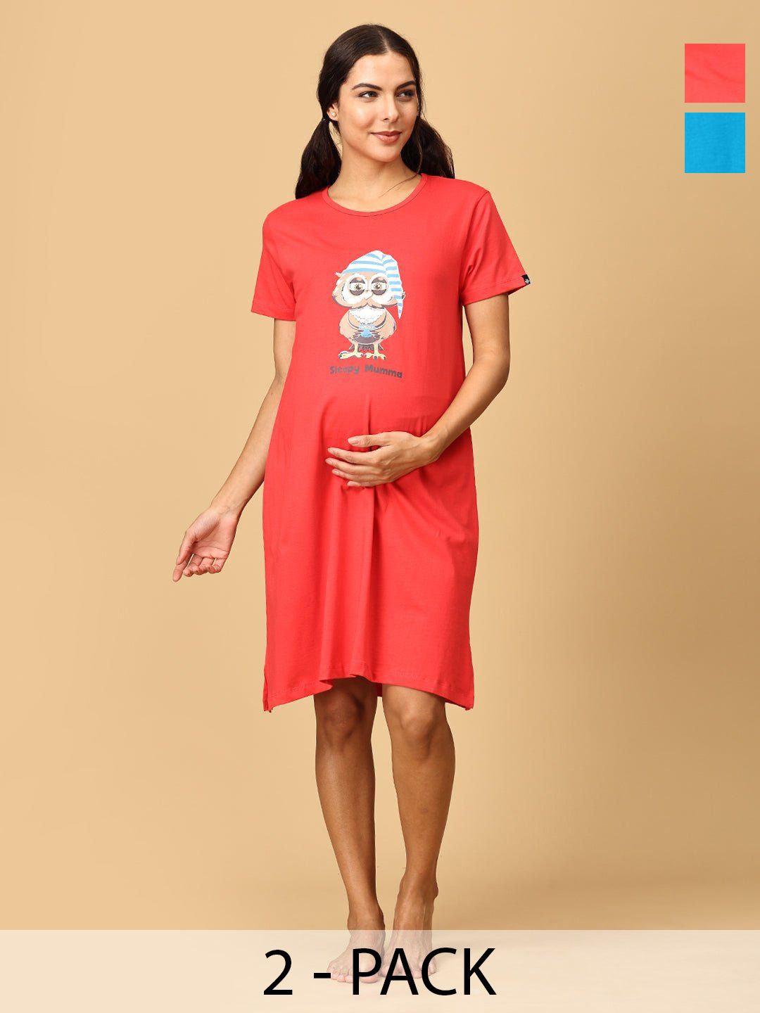 The Mom Store Women Pack of 2 Pure Cotton Maternity T-shirt Nightdress-picture-38