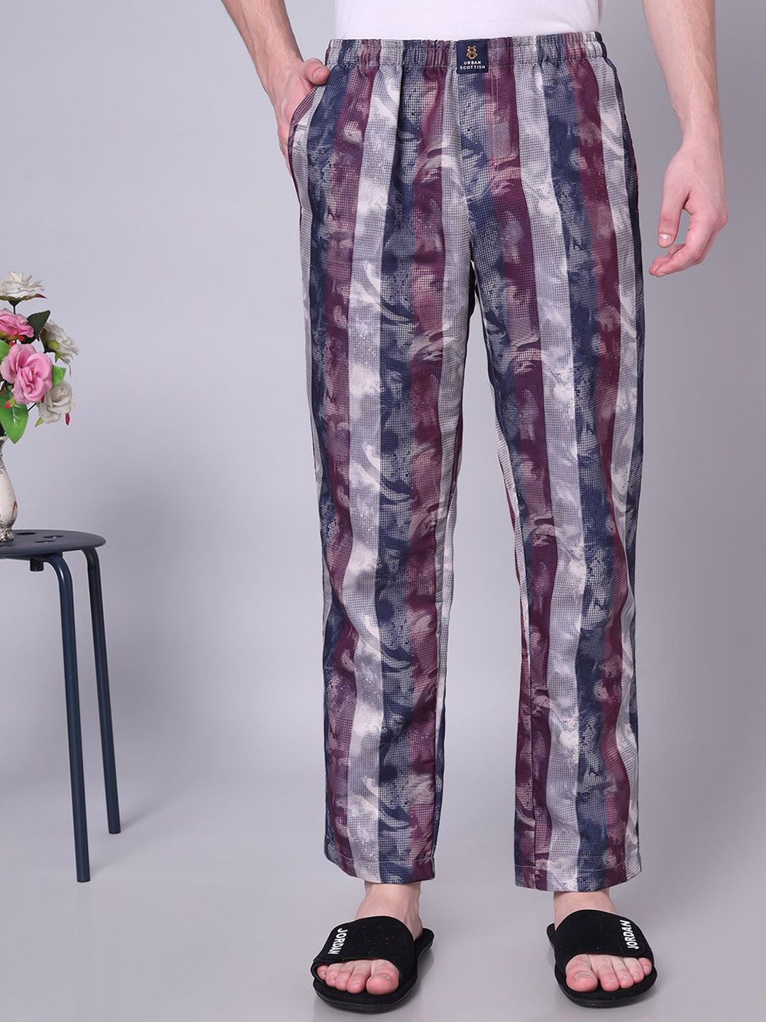 URBAN SCOTTISH Men Striped Regular Fit Mid-Rise Pure Cotton Lounge Pants-picture-57