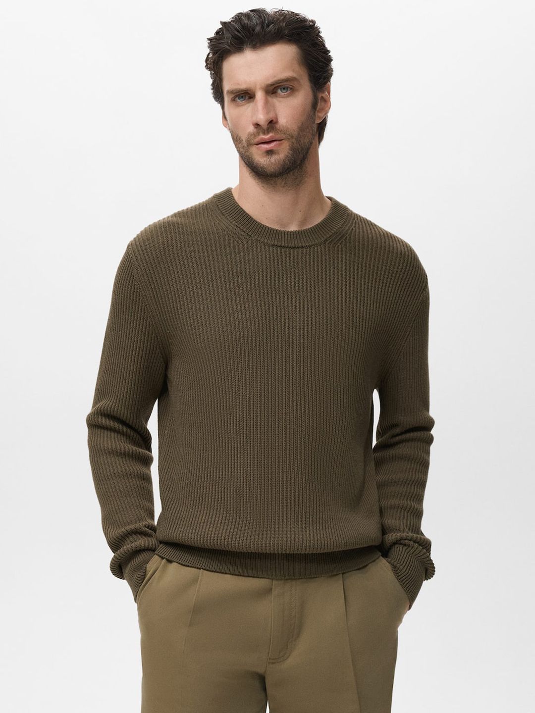MANGO MAN Pure Cotton Ribbed Pullover Sweater-picture-34