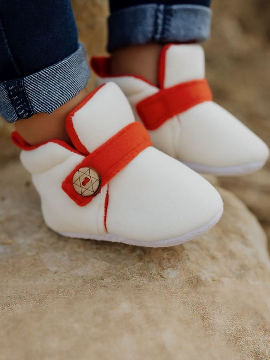 NESKA MODA Kids Side Button Velcro Cotton Booties-image-1