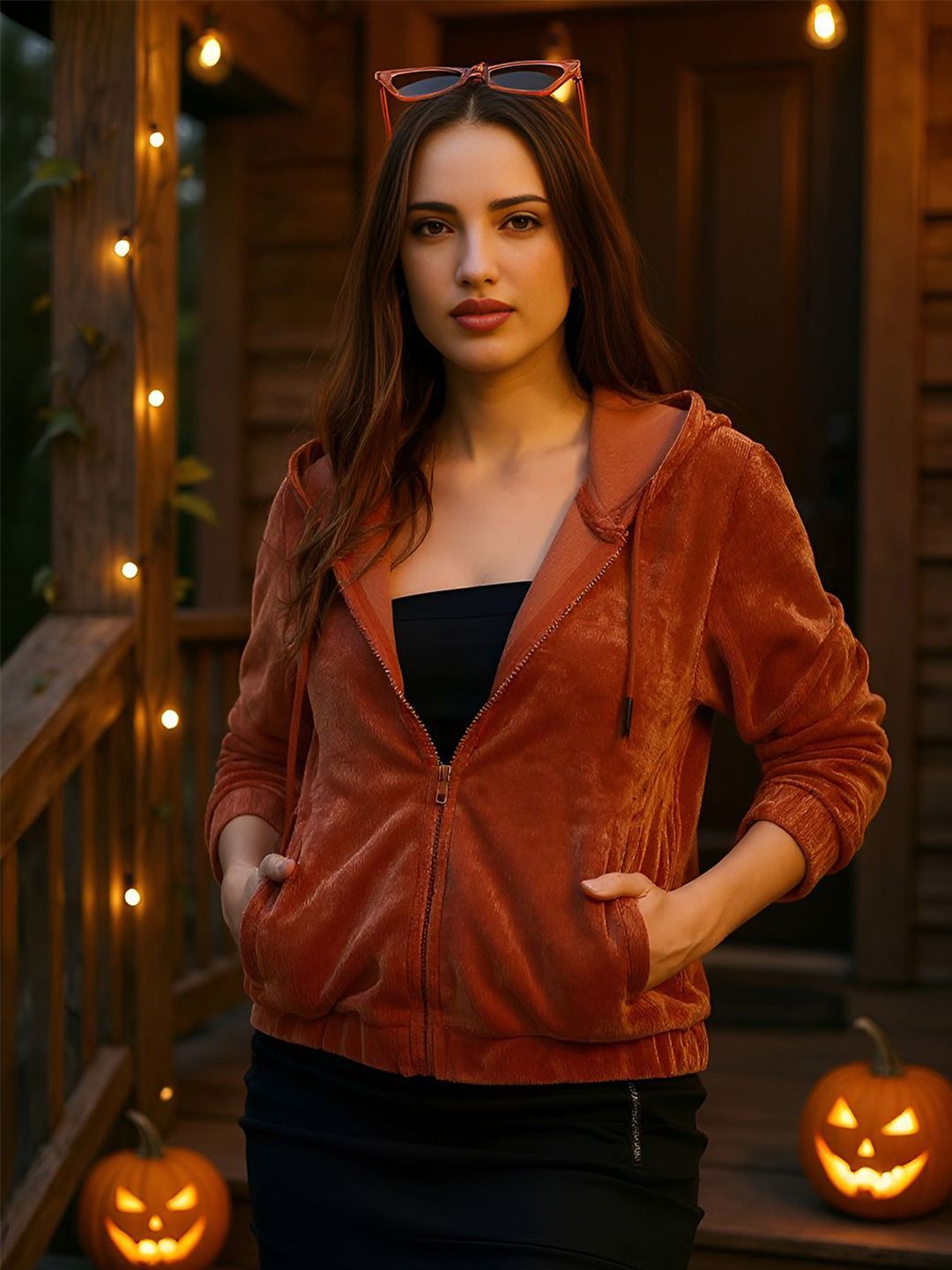 Campus Sutra Women's Solid Hooded Front Open Sweatshirt-picture-34