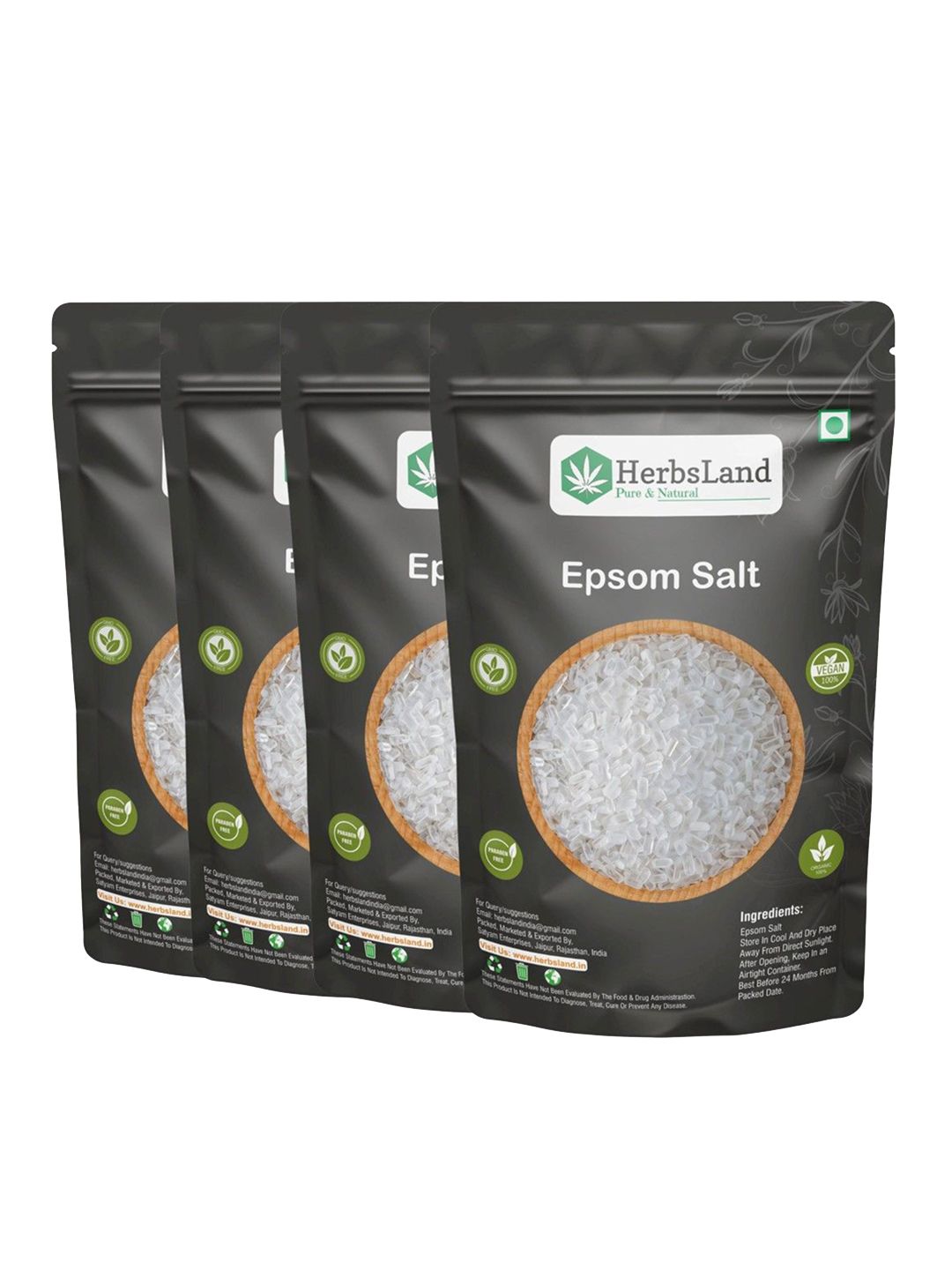 HerbsLand Set Of 4 Epsom Salt For Muscle Aches & Pain Relief - 500 g Each-picture-10