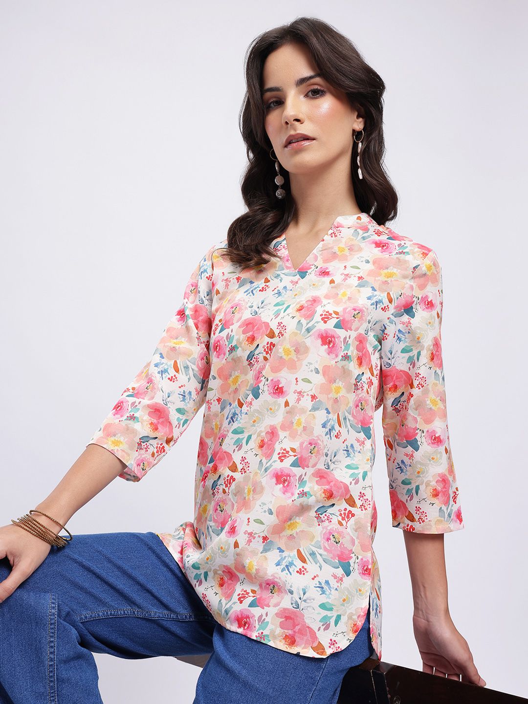 Anouk Rustic Floral Printed Mandarin Collar Straight Kurti-picture-55