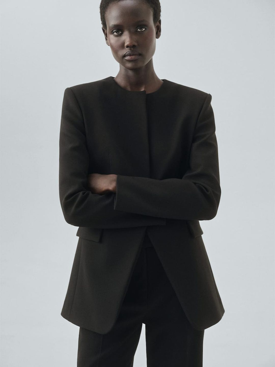 MANGO Tailored Suit Collarless Blazer