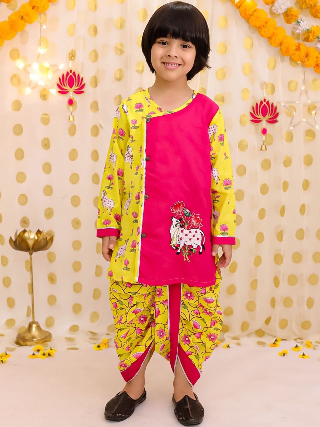 BownBee Boys Ethnic Motifs Embroidered Thread Work Pure Cotton Kurta With Dhoti Pants-picture-40