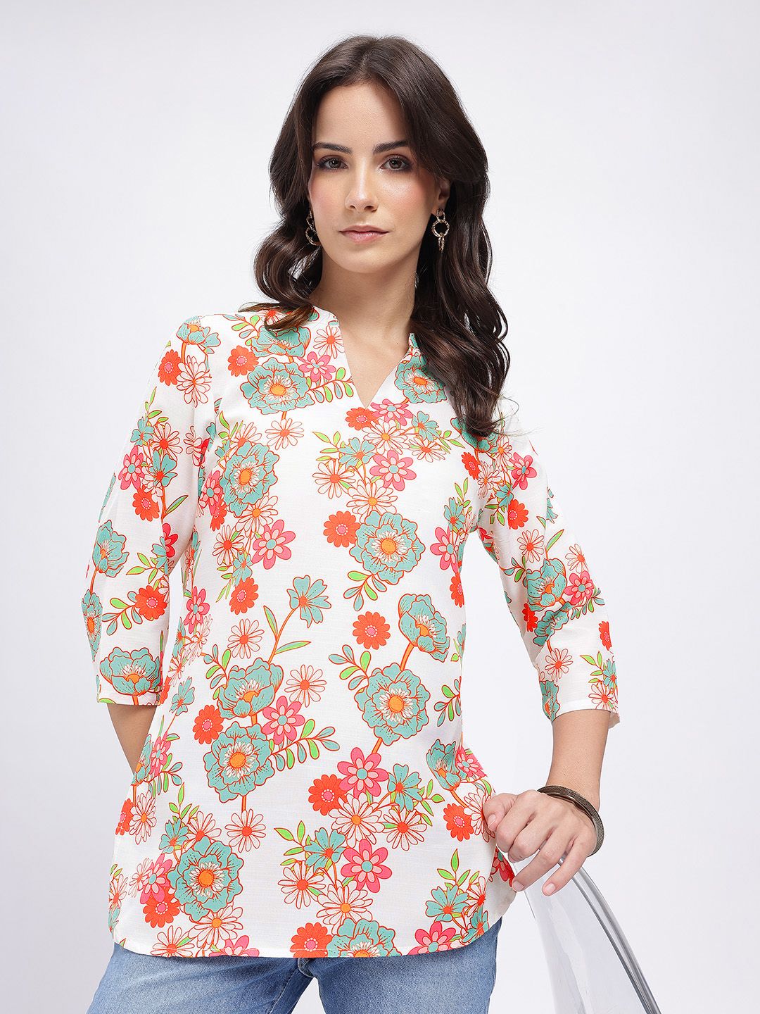 Anouk Rustic Floral Printed Mandarin Collar Straight Kurti-picture-15
