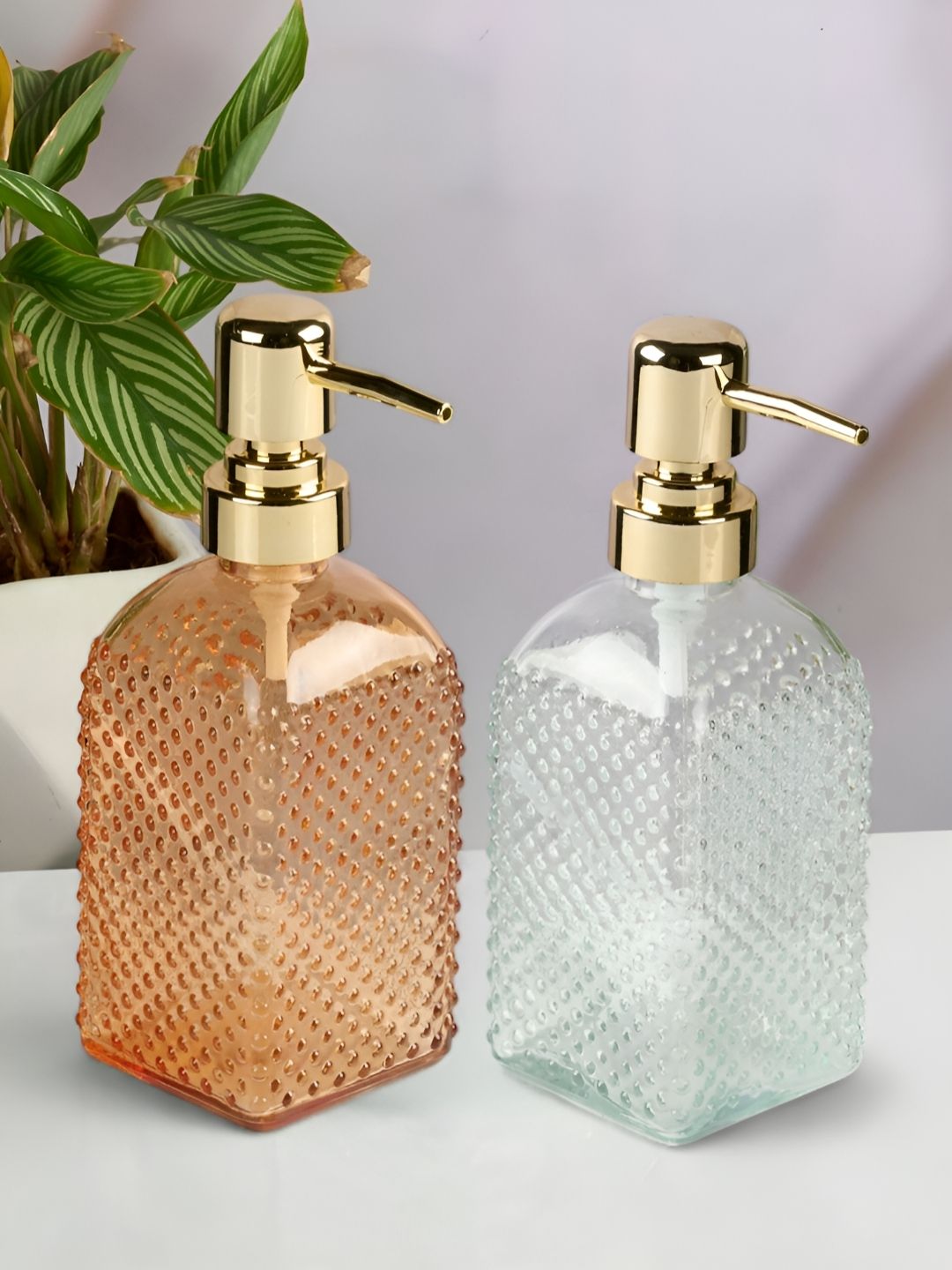 Kookee Transparent & Orange 2 pieces Textured Soap Dispensers 400 ml-picture-54