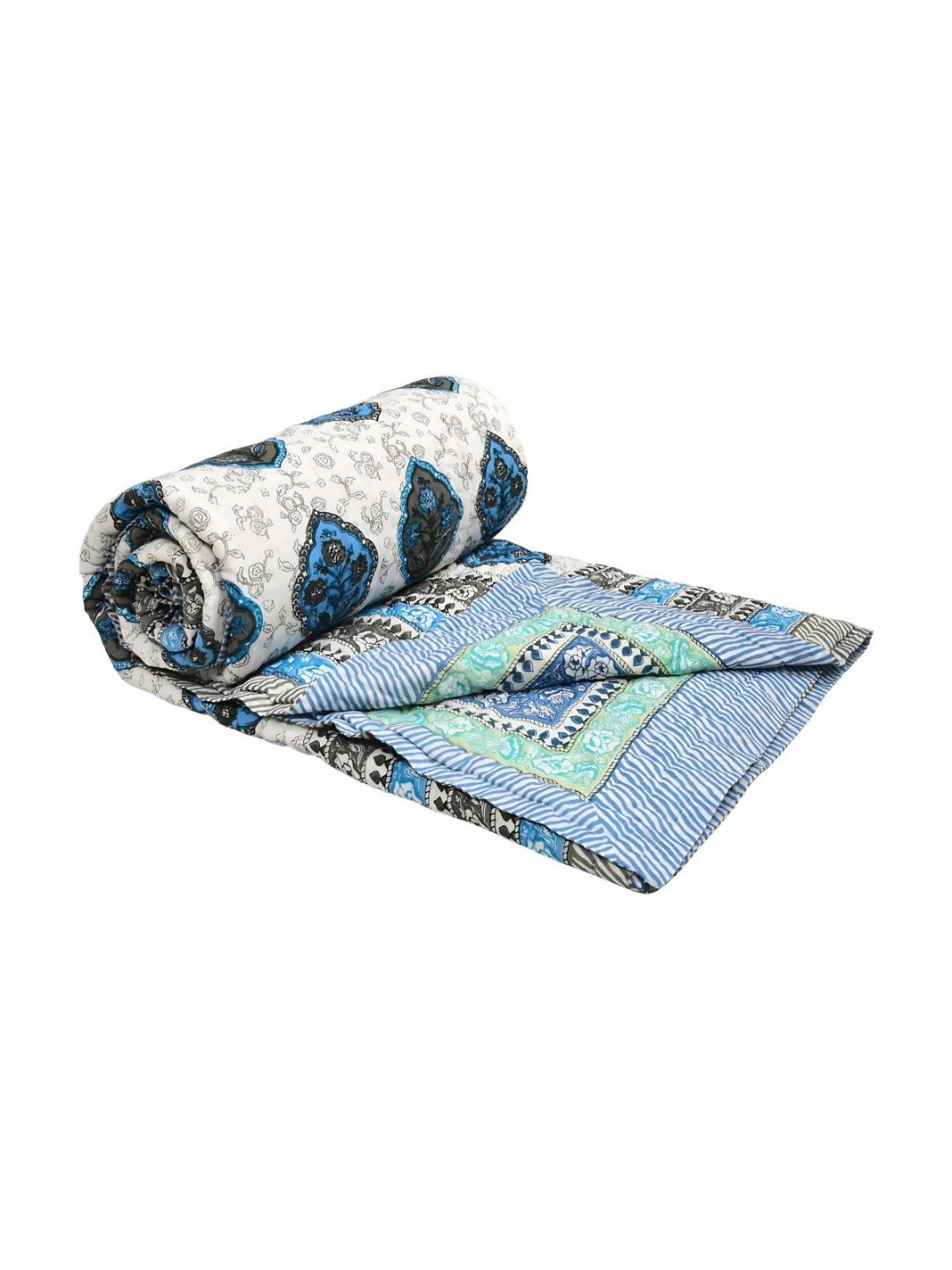 BLOCKS OF INDIA Blue & White Ethnic Motifs Printed Mild Winter 350 GSM Quilt-picture-20