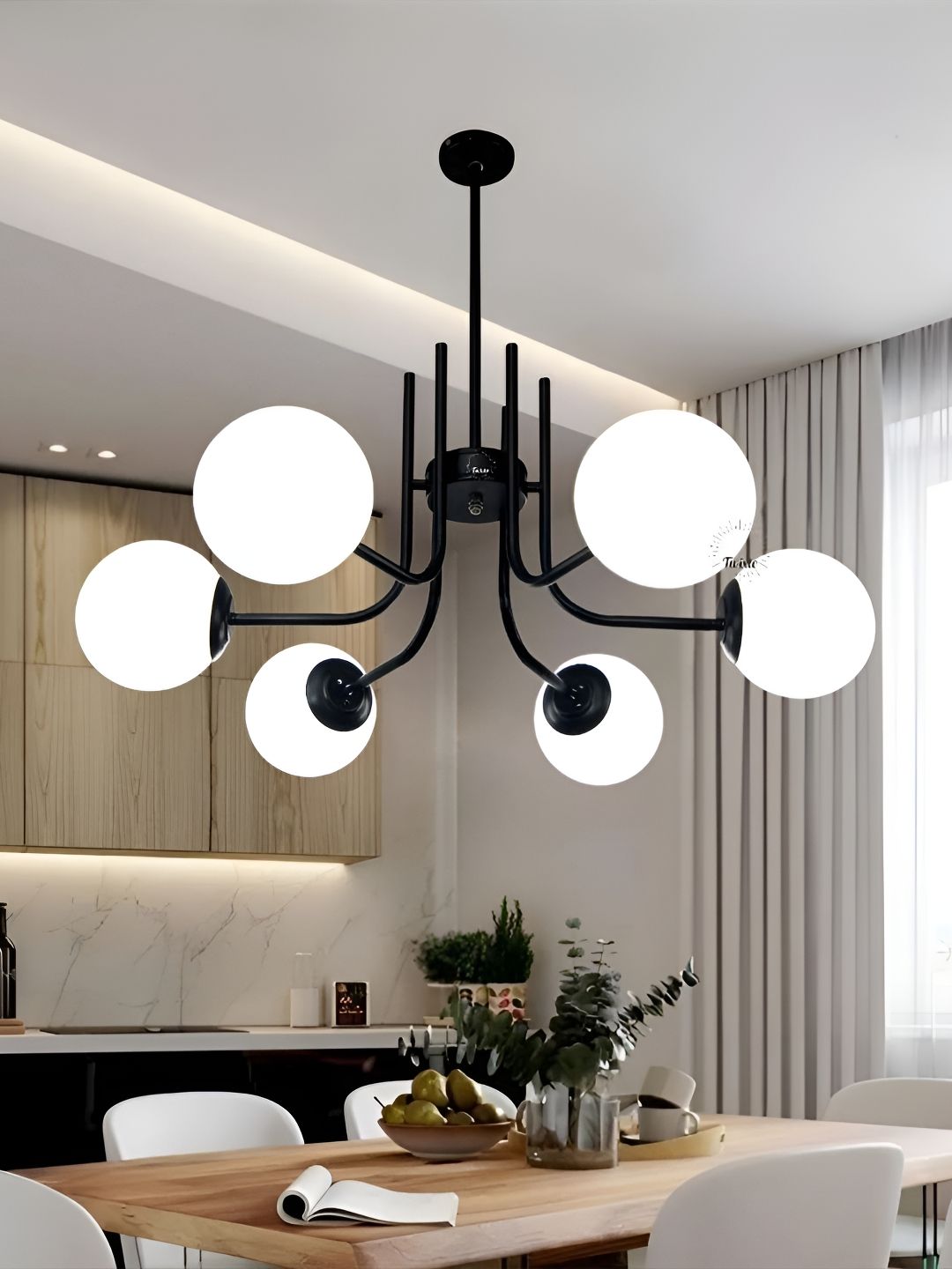 MFD HOME FURNISHING Black Semi-Sphere Glass Metal Chandelier Traditional Ceiling Lamp-picture-14