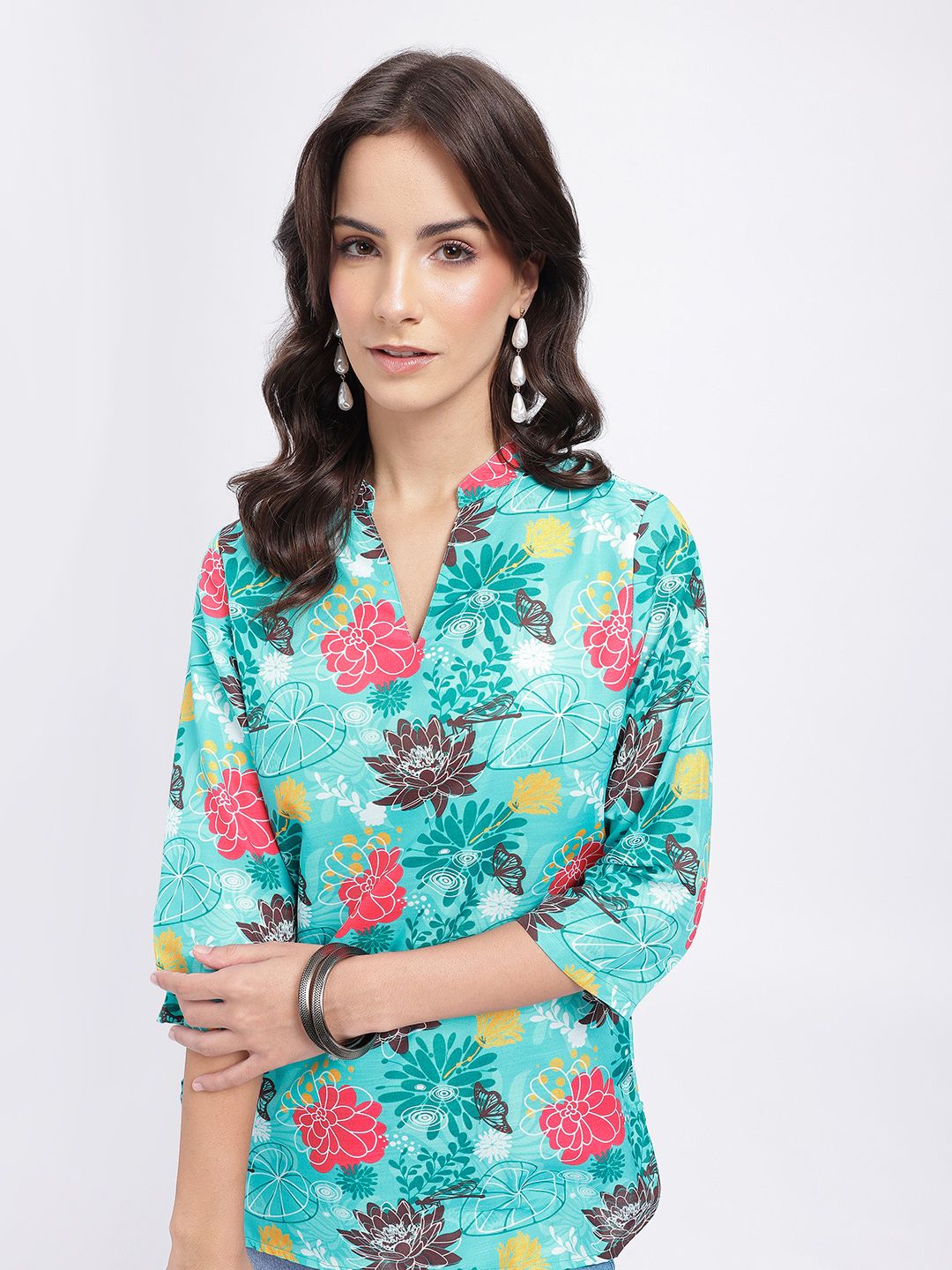 Anouk Rustic Floral Printed Mandarin Collar Straight Kurti-picture-27