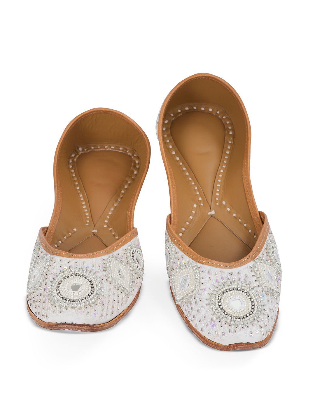NR By Nidhi Rathi Women White Handcrafted Pearl & Silver Embroidered Ethnic Juttis-picture-13