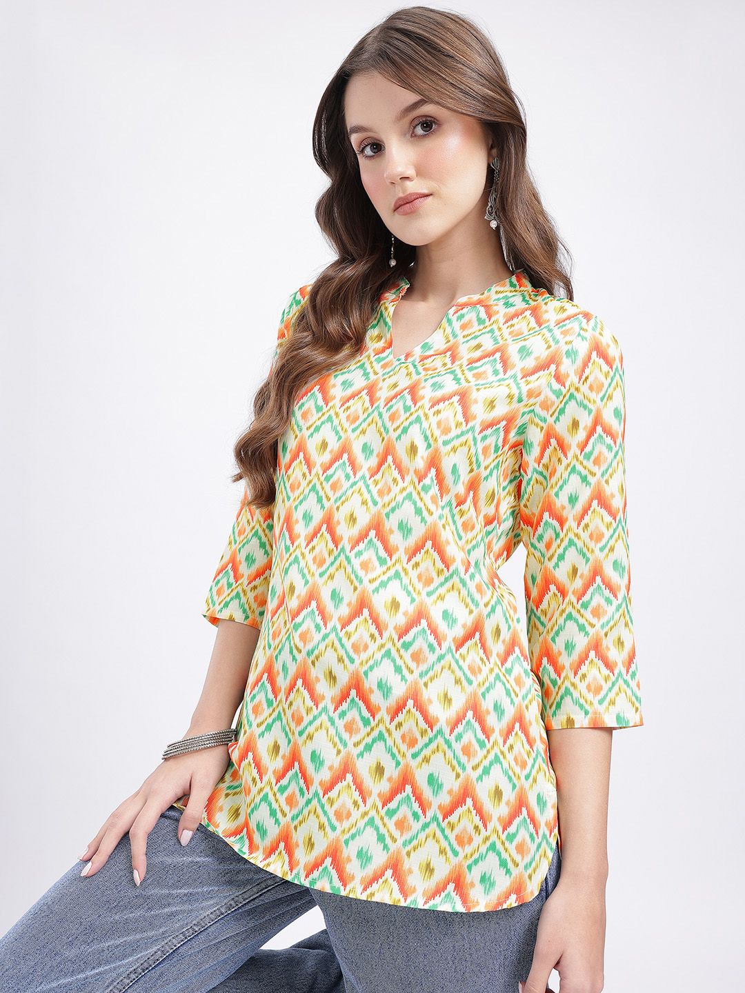Anouk Rustic Geometric Print Mandarin Collar Straight Kurti-picture-33