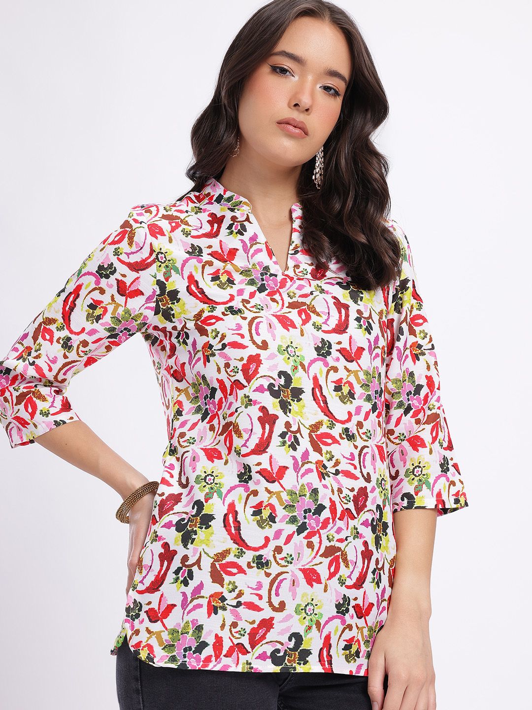 Anouk Rustic Floral Printed Mandarin Straight Kurti-image-6