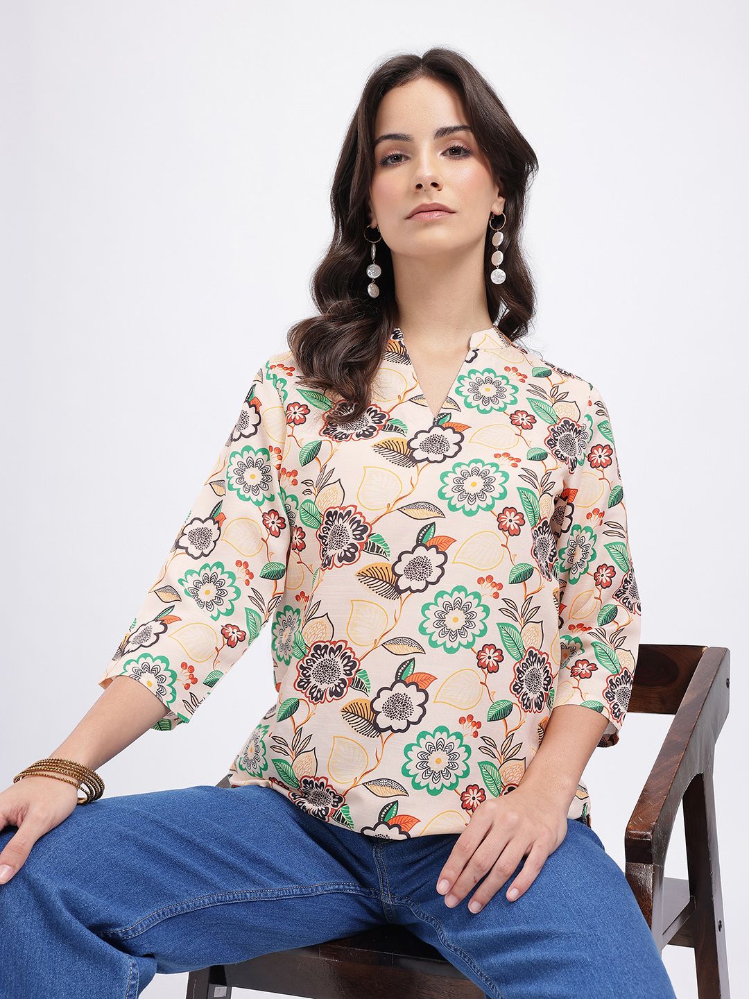 Anouk Rustic Floral Print Mandarin Collar Straight Kurti-picture-28