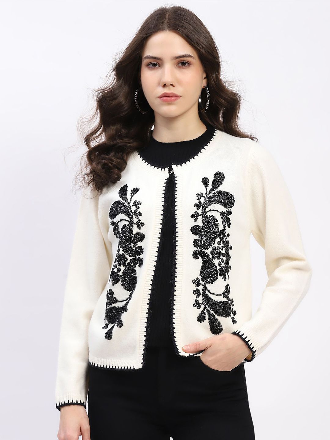 Global Republic Women Round Neck Full Sleeve Cardigan Sweater-image-33