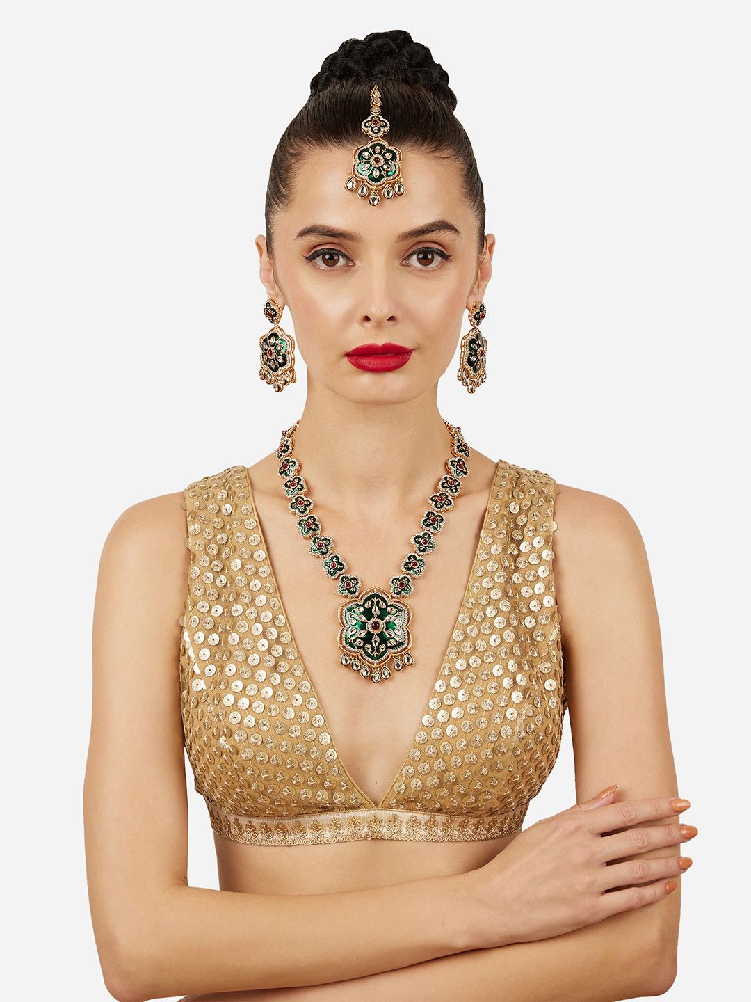 Zaveri Pearls Gold-Plated Meenakari Artificial Stones Studded Necklace & Earrings-picture-25