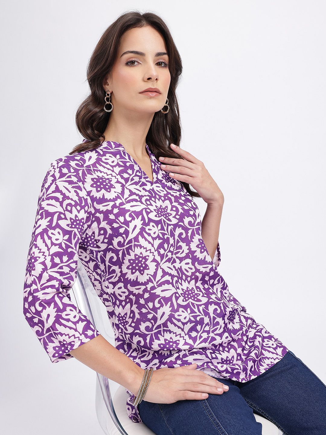Anouk Rustic Ethnic Floral Printed Mandarin Collar Straight Kurti-picture-57