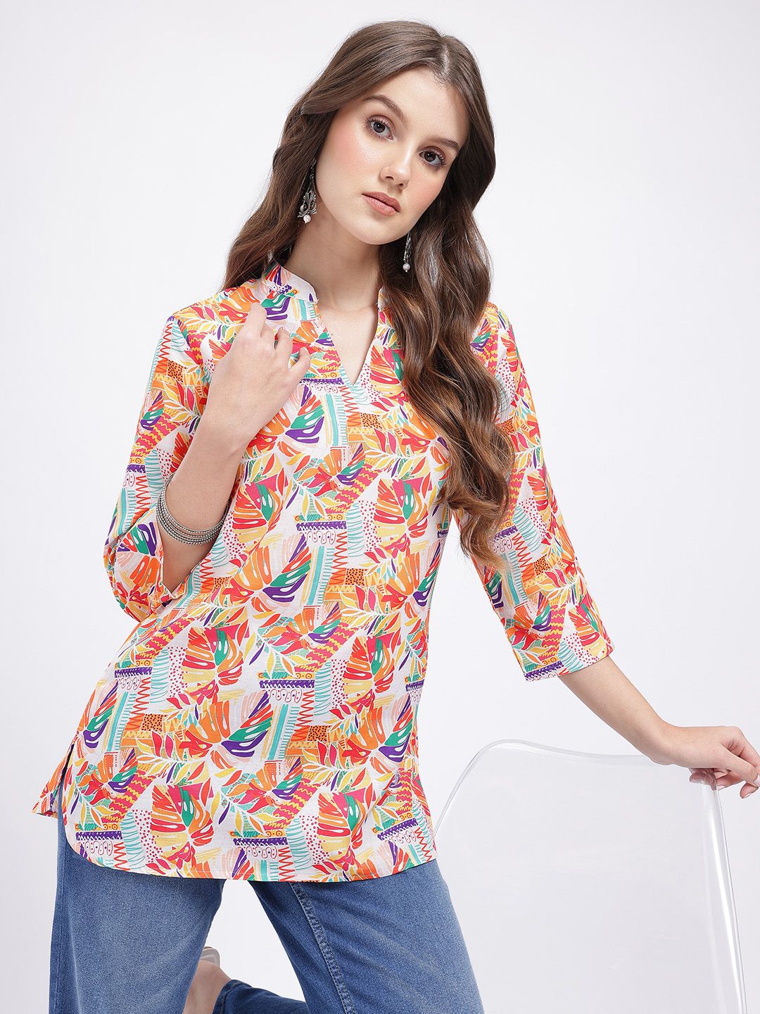 Anouk Rustic Abstract Print Mandarin Collar Straight Kurti-image-16