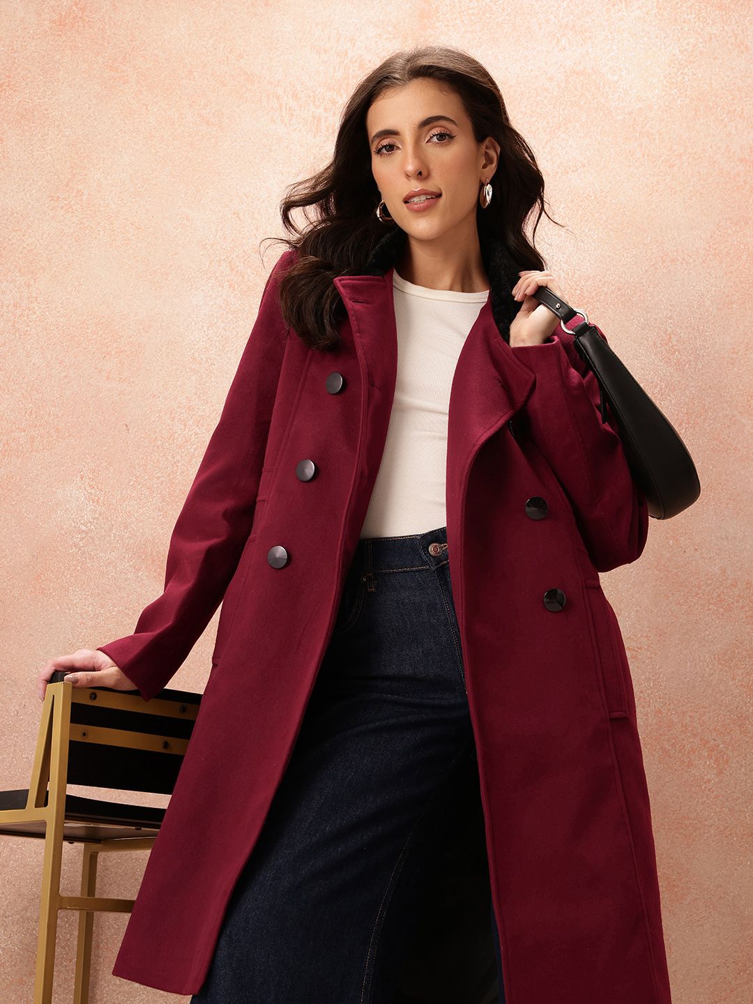 all about you Notched Lapel Suede Finish Double-Breasted Overcoat-picture-57