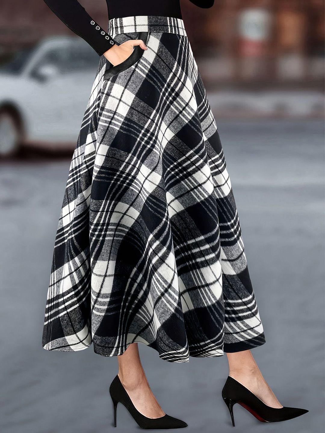 StyleCast x Revolte Women Checked A-Line Midi Skirt-picture-45