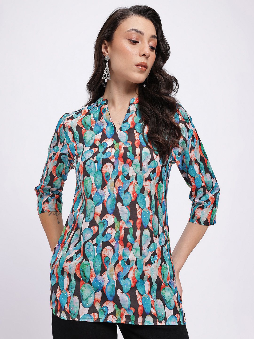 Anouk Rustic Motifs Print Curved Hem Kurti-picture-53