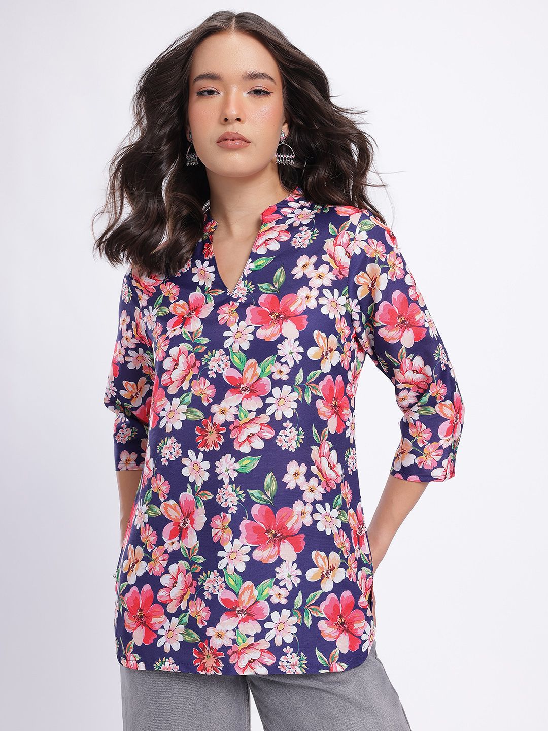 Anouk Rustic Floral Printed Mandarin Collar Straight Kurti-picture-22