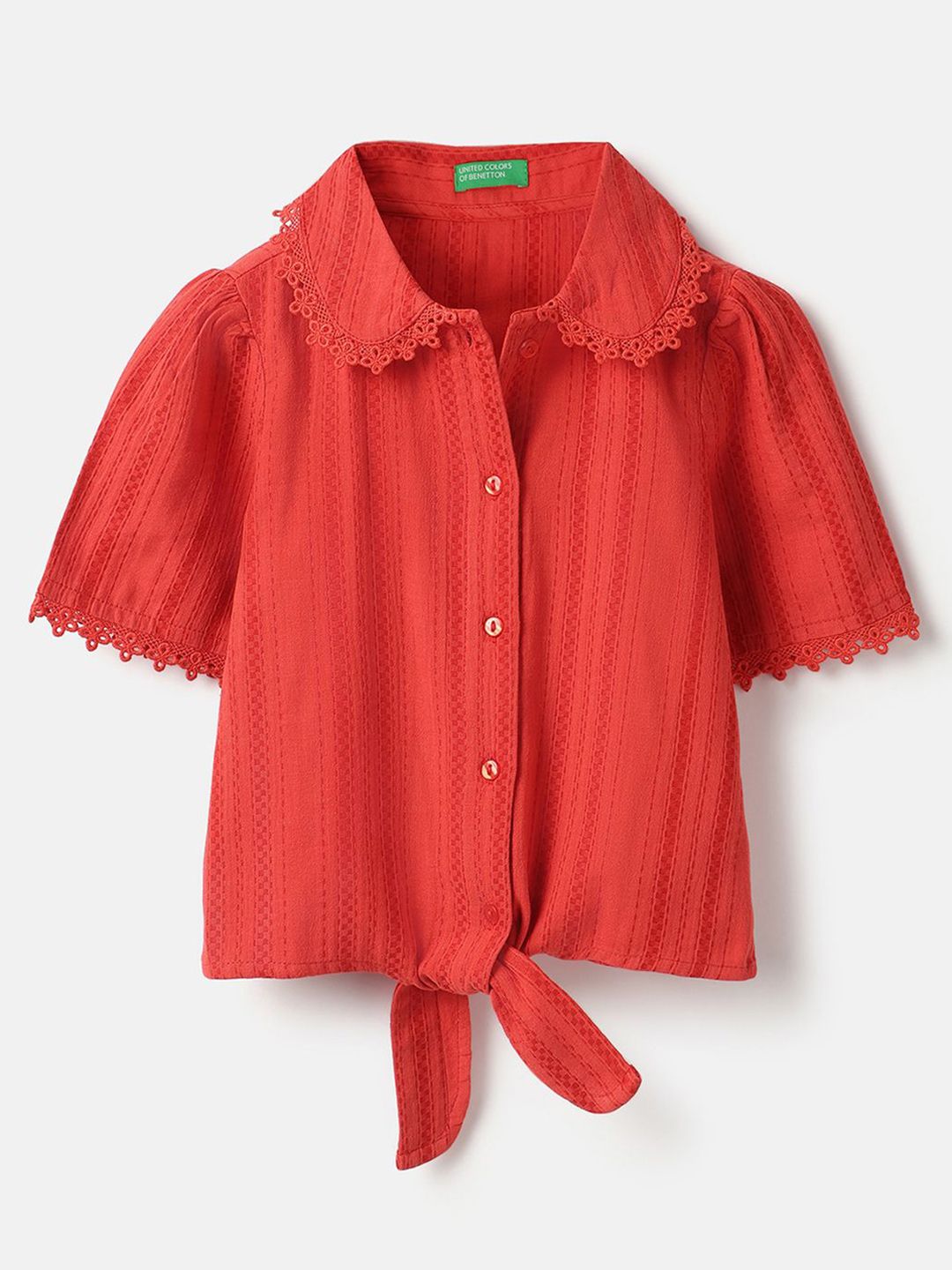 United Colors of Benetton Girls Comfort Spread Collar Textured Cotton Opaque Shirt-picture-50