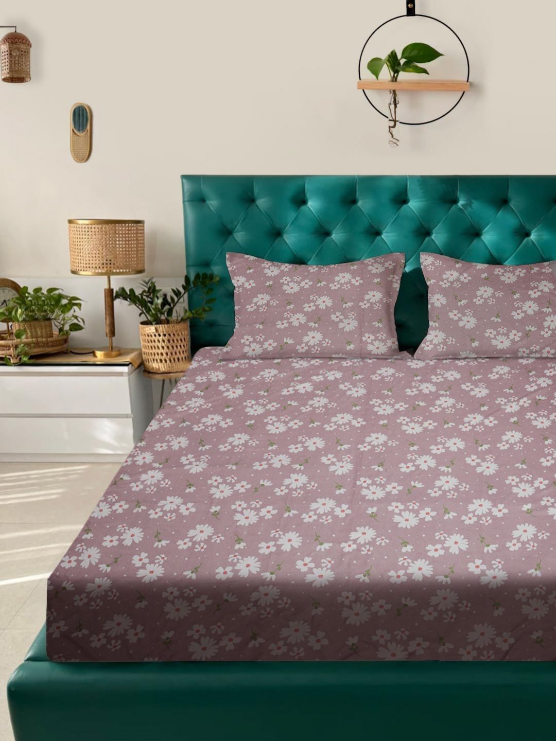 ROSARA HOME Purple & White Floral 180 TC Queen Bedsheet with 2 Pillow Covers-picture-2
