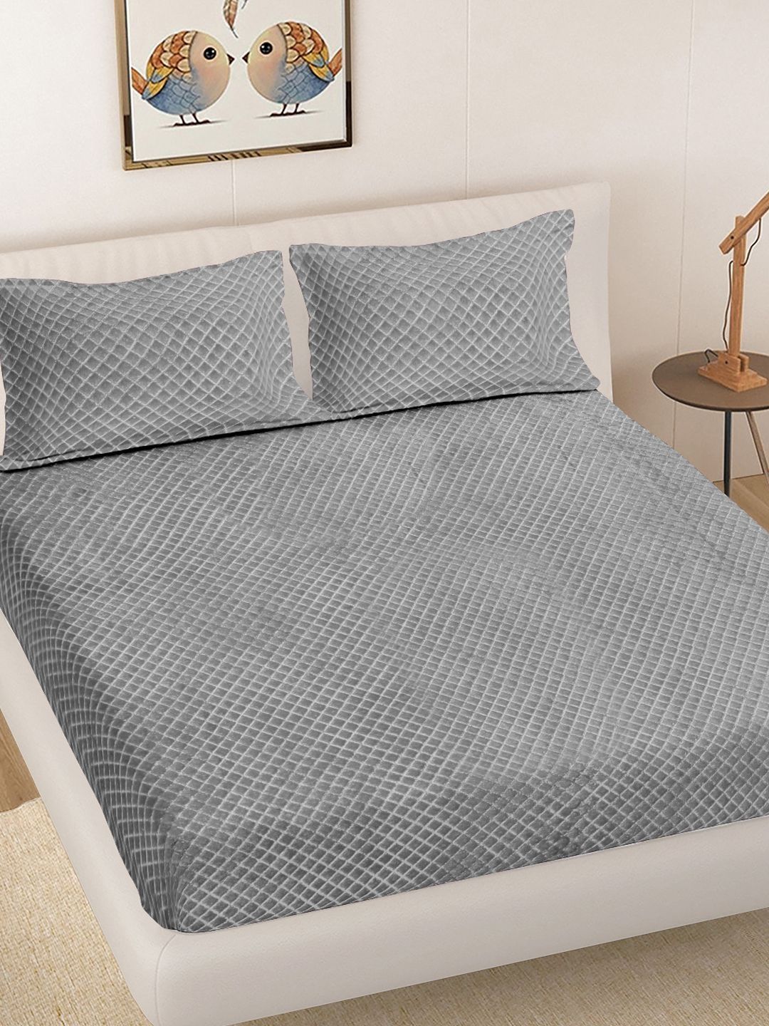 Myntra Elegant Homes Grey Wool 300 TC King Bedsheet-image-19