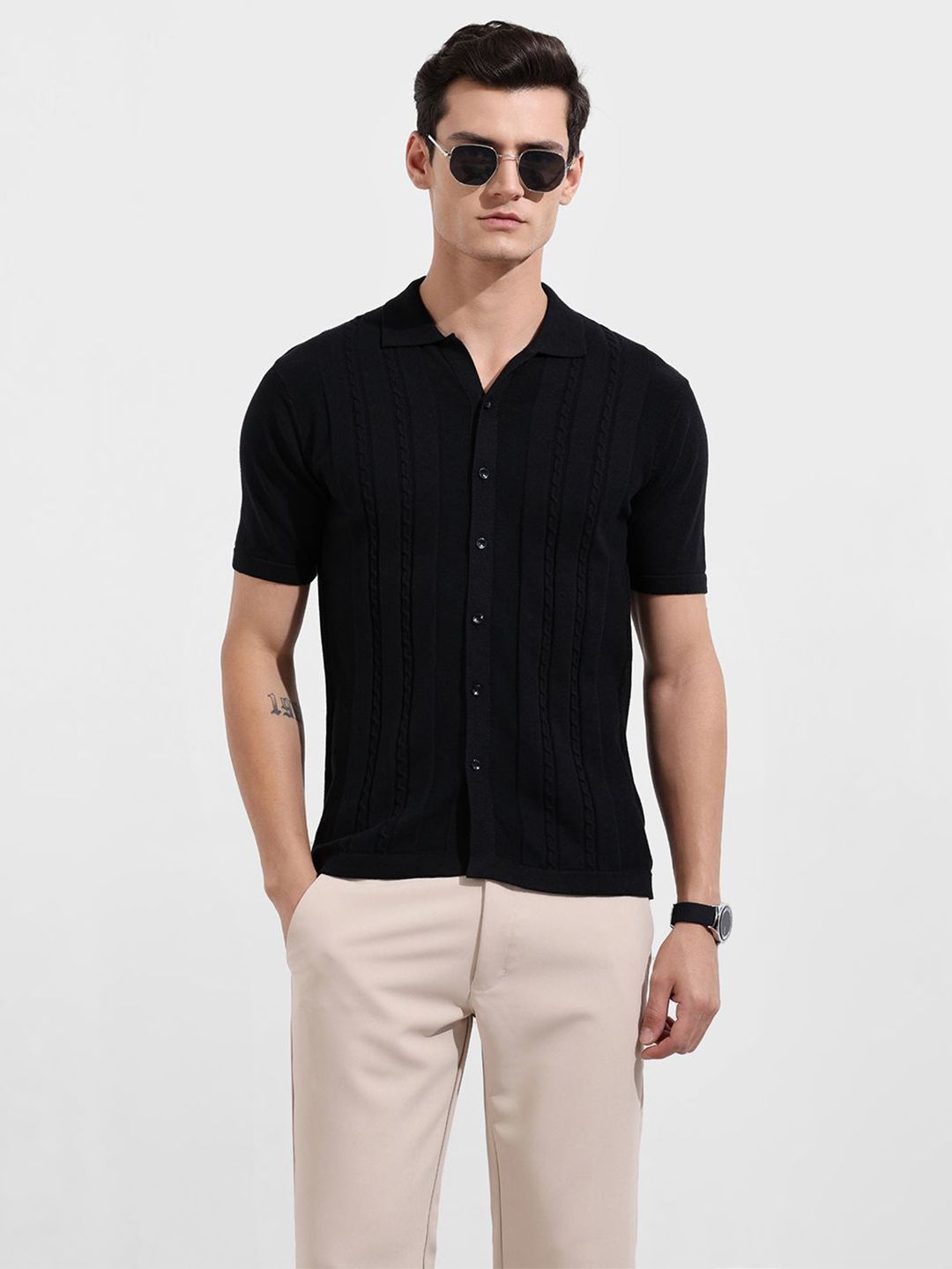 The Indian Garage Co Slim Fit Self Design Pure Cotton Casual Shirt-picture-36