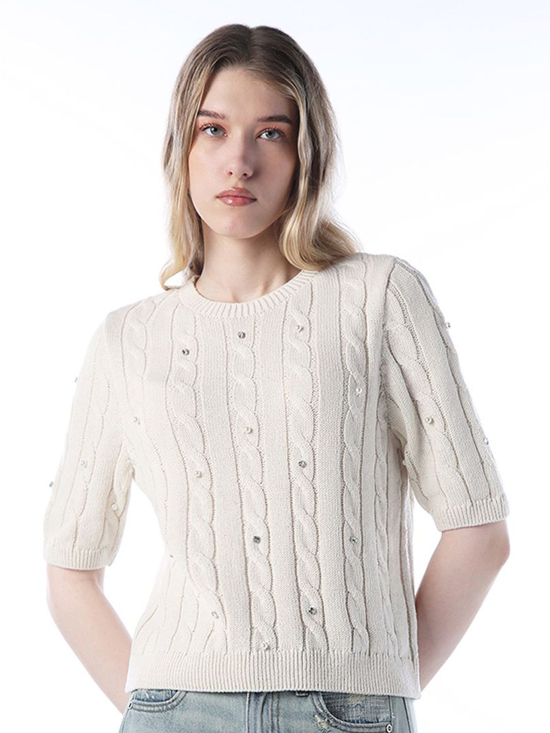 ONLY Cable Knitted Embellished Pullover-picture-11
