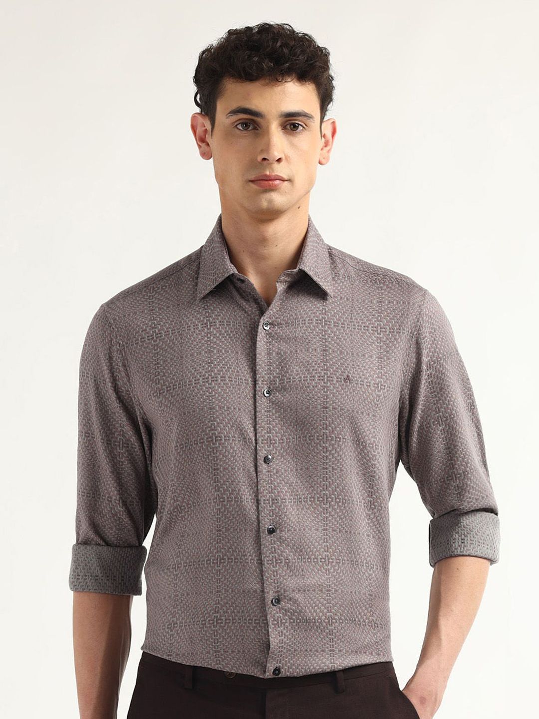 Arrow Tailored Fit Geometric Self Design Pure Cotton Formal Shirt-picture-40