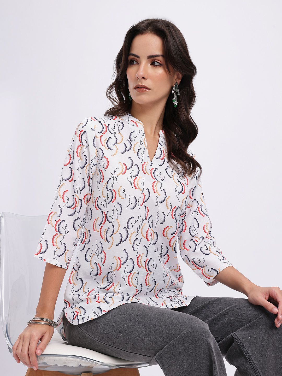 Anouk Rustic Abstract Printed Mandarin Collar Straight Kurti-image-47