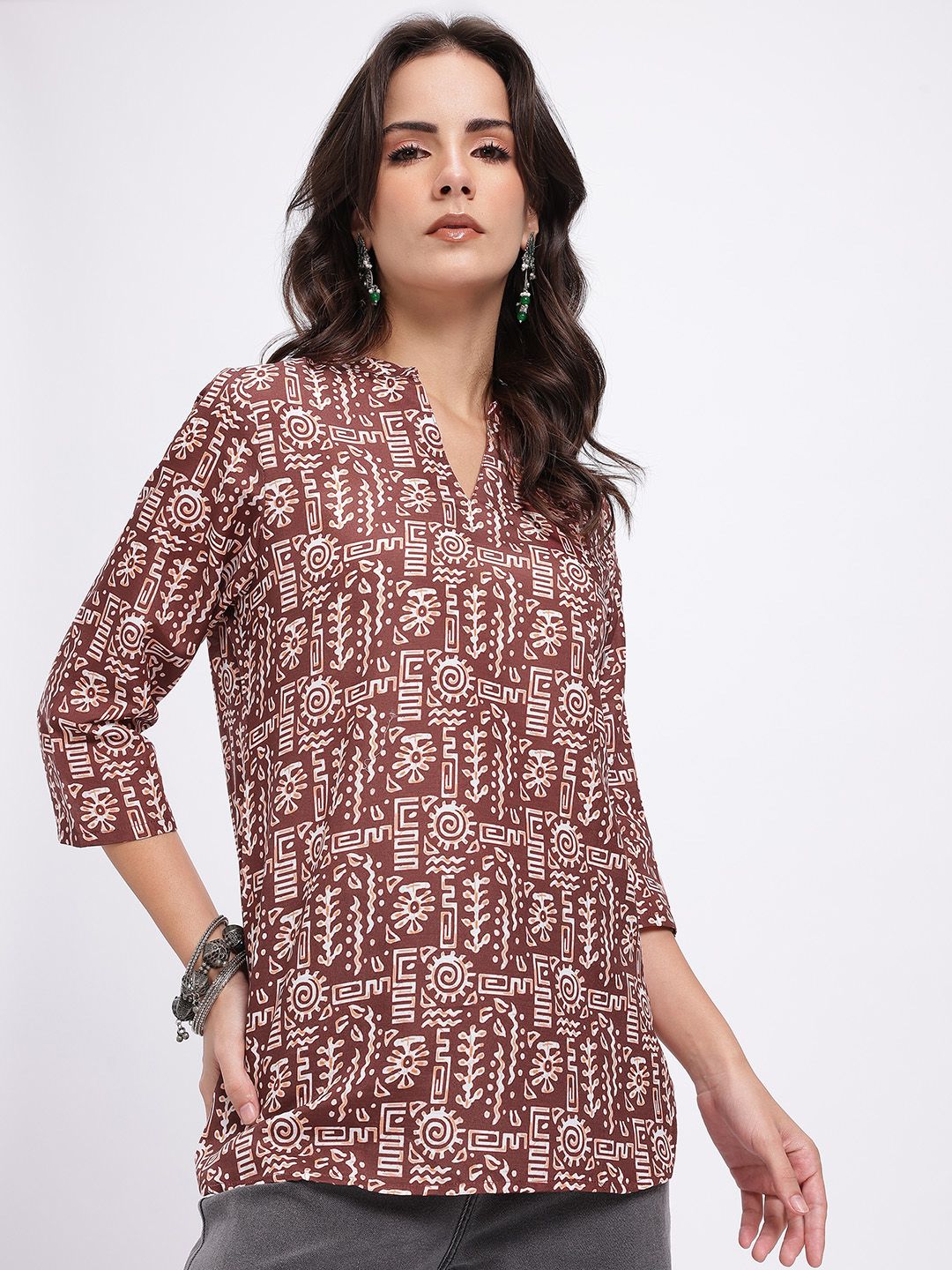 Anouk Rustic Tribal Printed Mandarin Collar Straight Kurti-picture-25