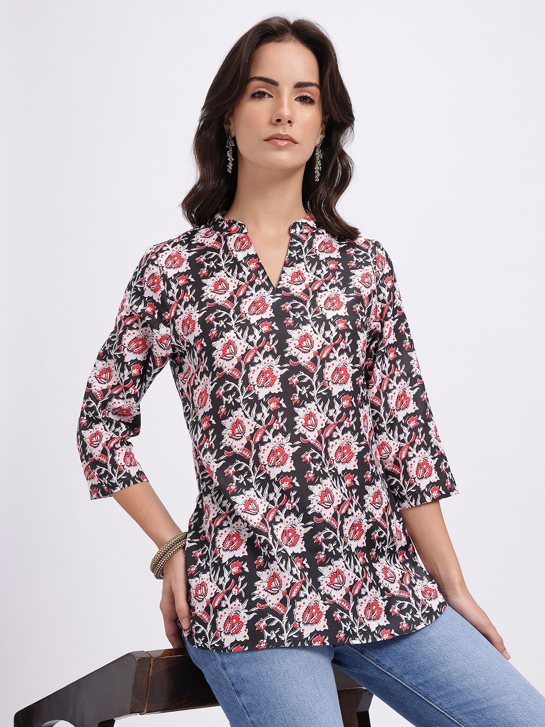 Anouk Rustic Floral Printed Mandarin Collar Straight Kurti-picture-36