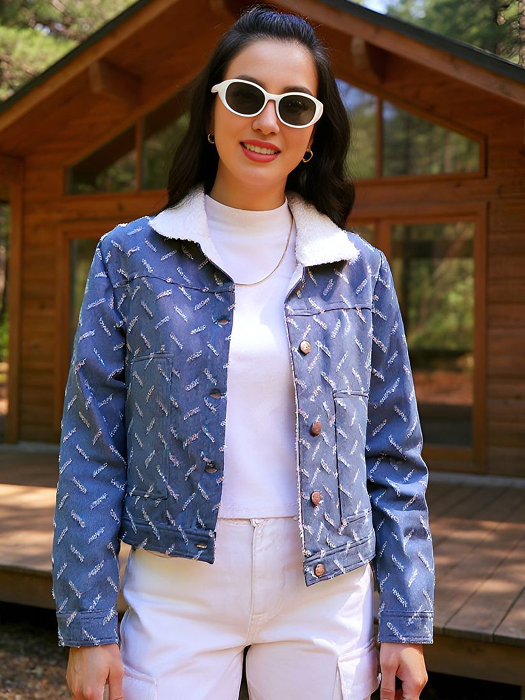 pinacolada Campus Sutra Women Spread Collar Abstract Printed Lightweight Denim Jacket-picture-20