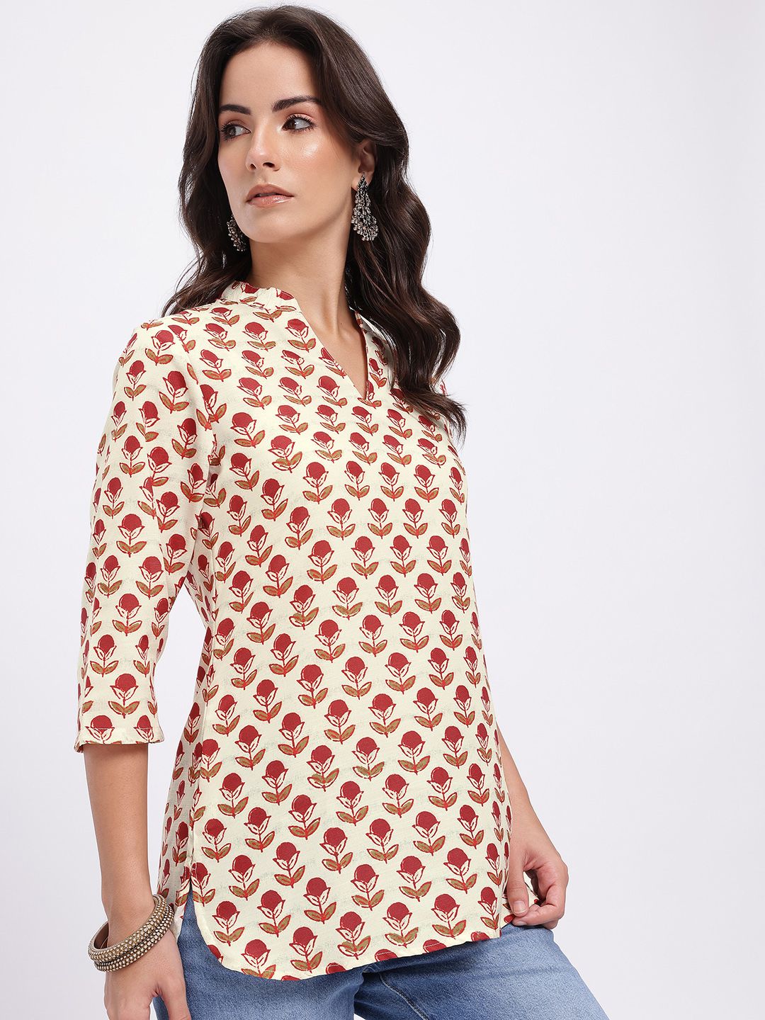 Anouk Rustic Motifs Print Curved Hem Kurti-image-25