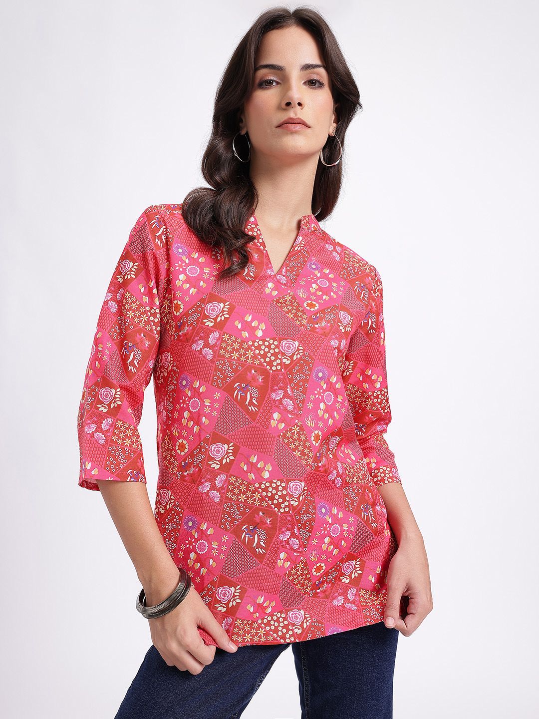 Anouk Rustic Floral Printed Mandarin Collar Straight Kurti-picture-26